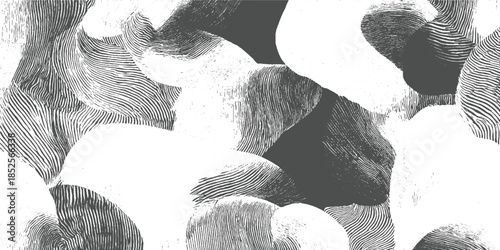 Abstract monochrome textured organic shapes with curved lines and dots