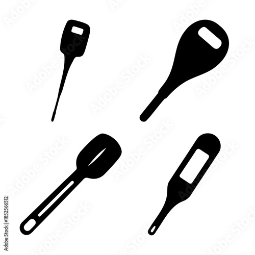Collection of kitchen spatulas and digital thermometers icons
