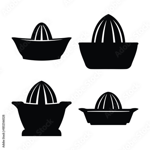 Manual citrus juicer kitchenware icon set on white background