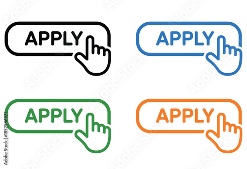 Apply icon click here button with pointer clicking action, modern web button set, vector linear icon style, isolated elements