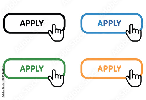 Apply click here web button icon featuring cursor pointer interaction, clean vector linear symbols set, isolated on background in black, green