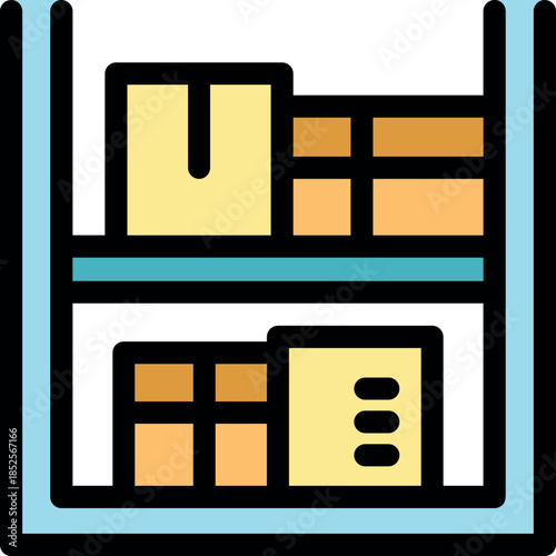 Metal shelves storing various cardboard boxes, representing efficient organization and inventory control in a warehouse or stockroom setting