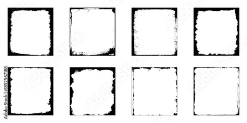 Grunge frames set templates. Ink paint border with rough edges for poster and banner. Retro textured overlays.