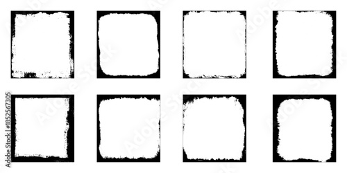 Collection of eight square black grunge frame. 
