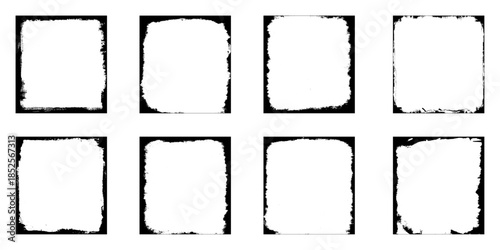 Collection of eight square black grunge frame. 