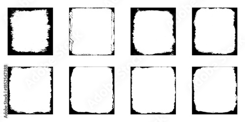 Grunge photo frames. Square grunge frame with distressed ink borders texture