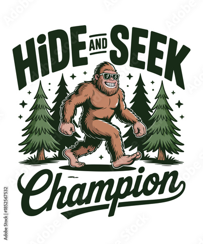 Hide And Seek Champion A Bigfoot Illustration T-shirt Design