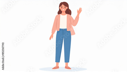 Cartoon Woman Waving Hand
