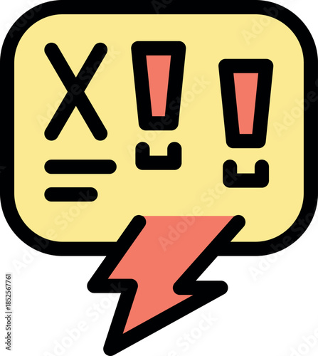 Energetic message is being shown with exclamation and multiplication symbols with lightning bolt, expressing importance and power