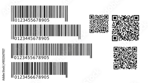 Set of barcodes and qr codes