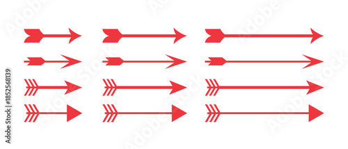 A set of red arrow icons and design elements pointing right