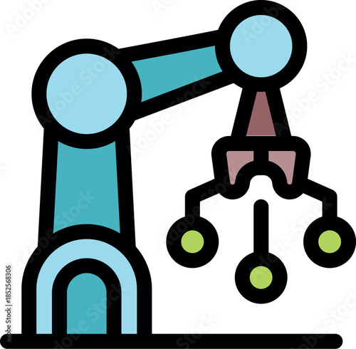 Industrial robotic arm handling a molecular structure, symbolizing nanotechnology and advanced manufacturing processes