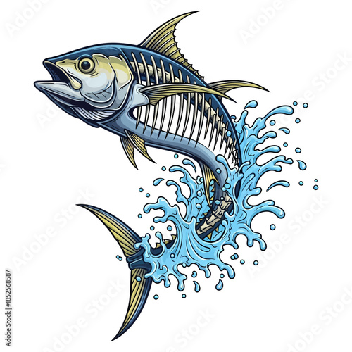 tuna fish skeleton fishing logo illustration vector image t shirt design