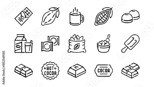 Collection of delicious chocolate and cocoa icons for sweet treats and beverages