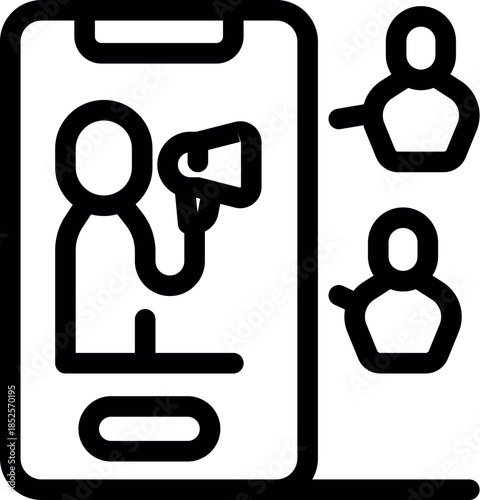 Marketer advertising products on mobile phone, reaching target audience for online promotion and digital marketing campaign