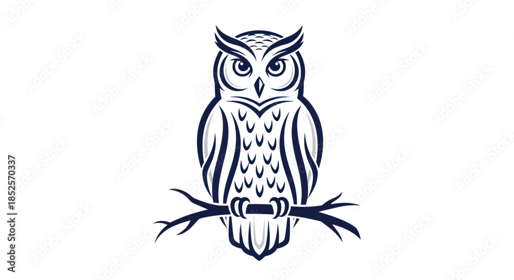 Fototapeta premium Stylized owl perched on branch vector illustration design