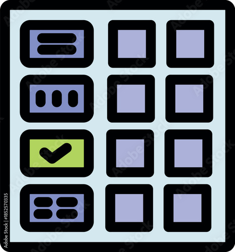 Electronic control panel displaying various options and a prominent confirmation button, suggesting successful input or selection