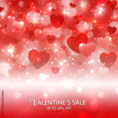 Valentine's day sale banner with red hearts and sparkles