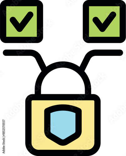 Two check marks hovering over a padlock symbolize successful two factor authentication, ensuring secure access and data protection
