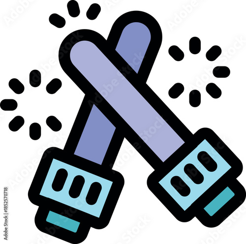 Two futuristic lightsabers are crossing each other, creating sparks during an epic space opera battle