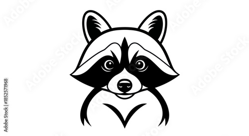 Stylized raccoon portrait black and white vector illustration