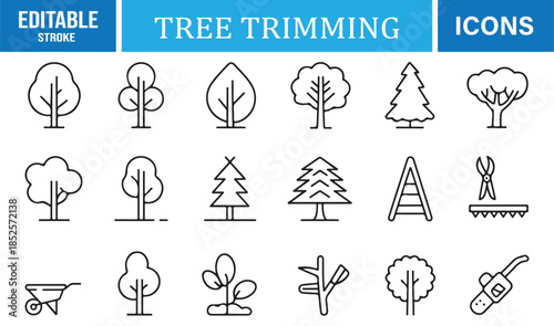 Minimal tree pruning line icons for design