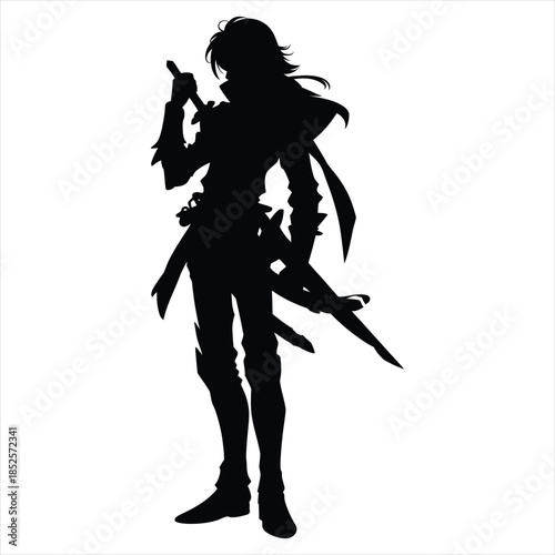 Elegant Anime Knight with Thin Blade Sword Silhouette