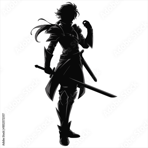 Anime Dual Wielder Swordsman Action Pose Silhouette