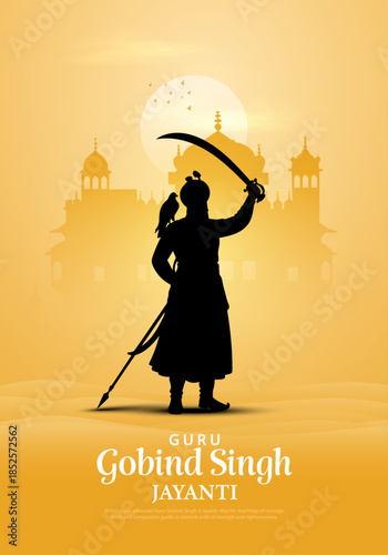 happy guru gobind singh jayanti silhouette vector illustration design.