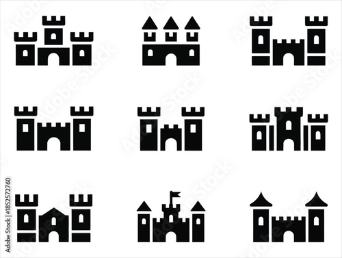 Medieval Fortress Gate and Tower Icons - Ancient Architecture Vector Collection