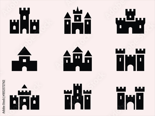 Royal Palace and Kingdom Symbols - Simple Medieval Building Vector Icons
