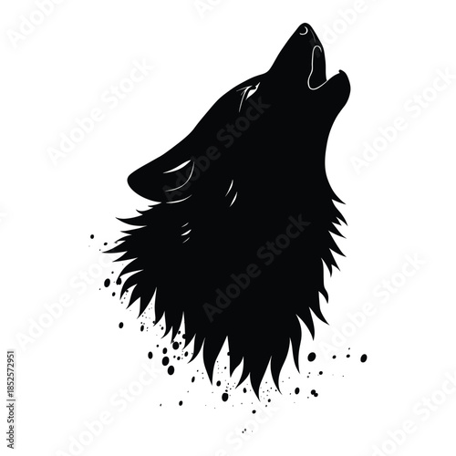 Silhouette of a Howling Wolf with Artistic Ink Splatter