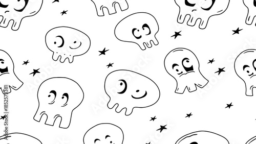 Whimsical skull pattern with starry accents, perfect for Halloween or playful designs