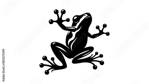 Striking black silhouette of a tree frog clinging to a surface