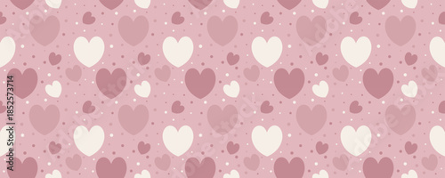 Seamless heart pattern with scattered pink love symbols on soft pastel background. Perfect for Valentine cards, romantic gift wrap, or wedding decoration designs.