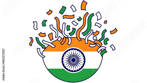Indian Flag Circle Bursting with Saffron White Green Confetti Vector Illustration