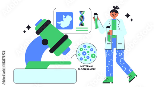 Flat vector illustration of non-invasive prenatal testing using cell-free fetal DNA