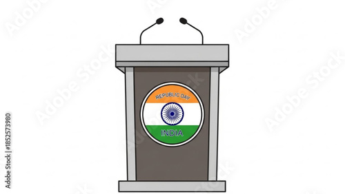 Indian Flag Podium with Microphones for Public Speaking Vector Illustration Isolated on White