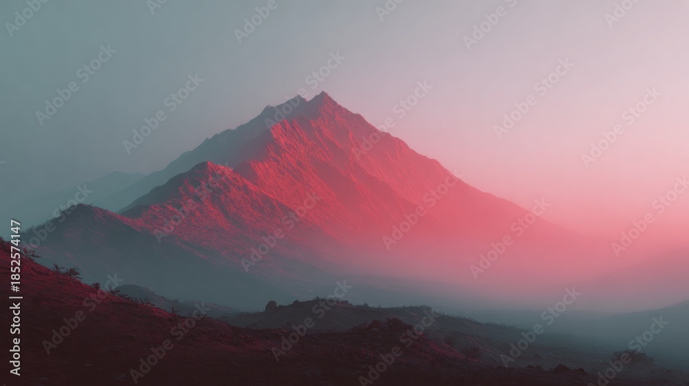 Obraz premium Dreamy Pink Mountain in Misty Dawn Light