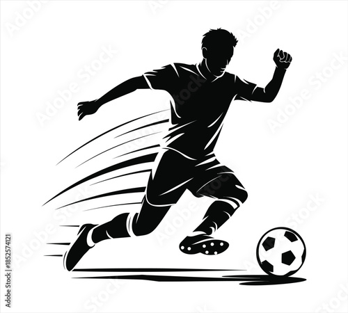 Dynamic Soccer Player Dribbling Ball Silhouette Illustration