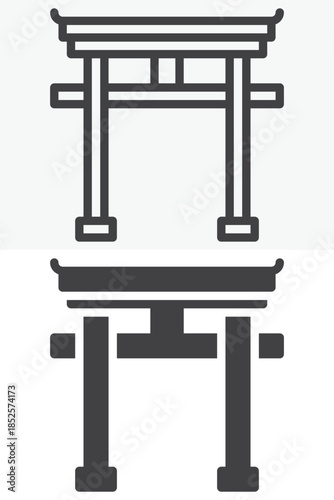 Torii gate line and solid different style vector icon set