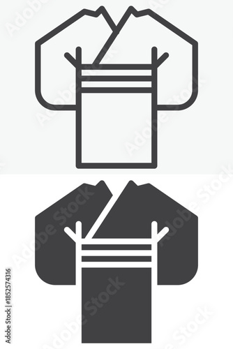 Kimono clothing line and solid different style vector icon set