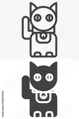 Maneki Neko line and solid different style vector icon set