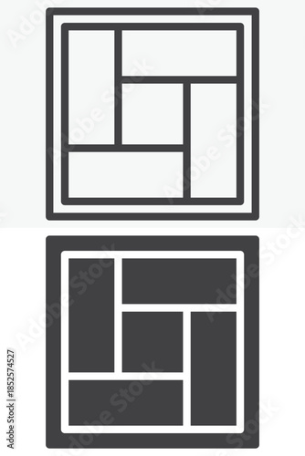 Tatami mat line and solid different style vector icon set