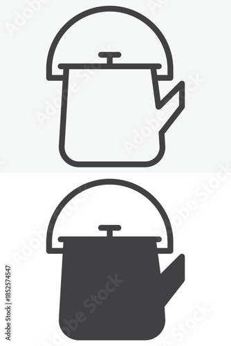 Japanese teapot line and solid different style vector icon set