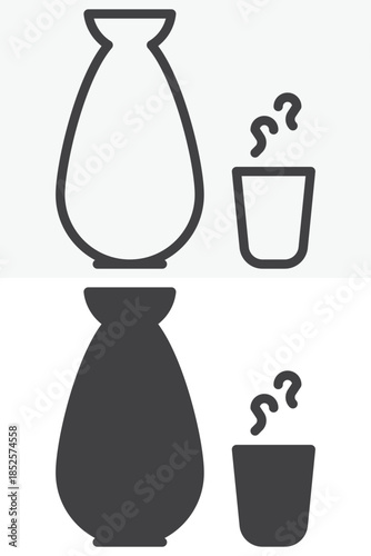 Sake drink line and solid different style vector icon set