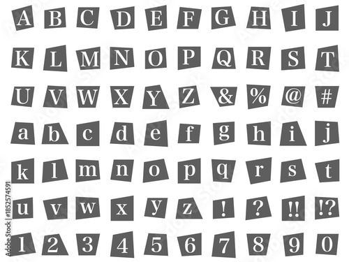 怪文書・犯行声明文・脅迫状・予告状風切り貼り文字（アルファベット明朝体）セット