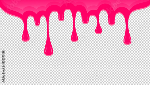 Wavy syrup illustration. Dripping candy illustration background. Pink ice cream drip illustration. Fast food caramel drip illustration. Hand-drawn milk drip on transparent background.