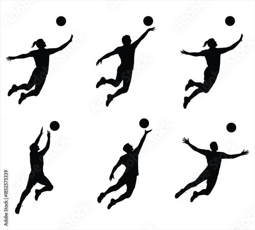 Volleyball Players Silhouette Action Poses - Jumping and Spiking