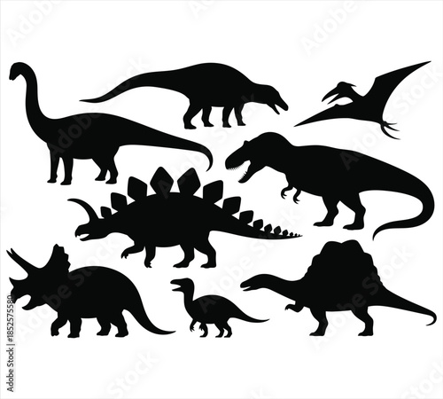 Prehistoric Dinosaurs Silhouette Set Featuring T-Rex and Triceratops